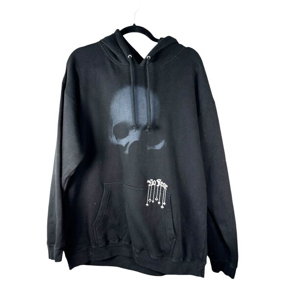 No Fear Vintage Skull Embroidered Black Hoodie Sweatshirt Men's Size Large - Picture 1 of 6